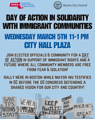 Flyer for March 5 2025 rally at City Hall in support of Mayor Wu - english