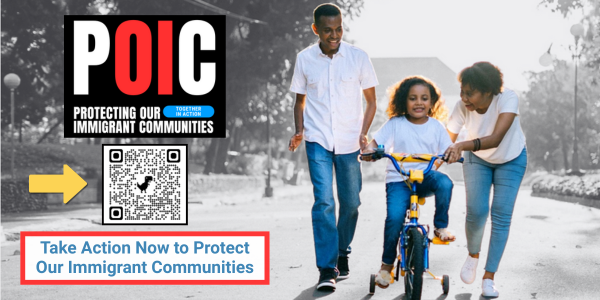 POIC Protecting Our Immigrant Communities - Together in Action - Take Action Now to Protect Our Immigrant Communities (young girl learning to ride bike with parents)