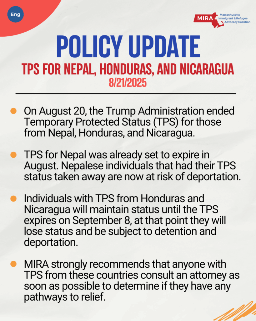 Policy Update TPS for Nepal Honduras and Nicaragua 8/21/25 English