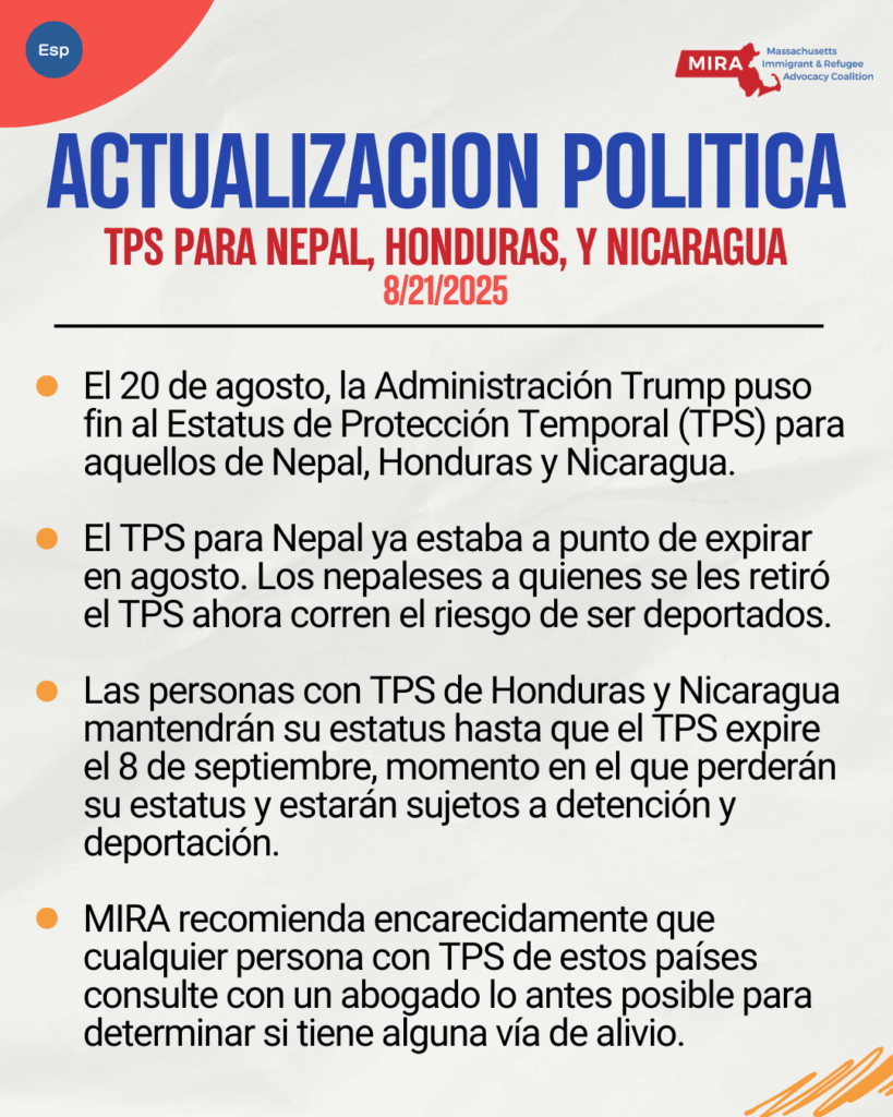 Actualizacion Politica TPS oara Nepal, Honduras, y Nicaragua 8/21/25