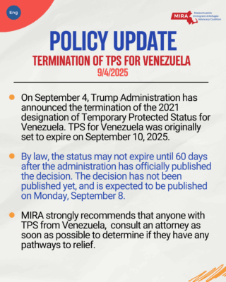 Policy Update Termination of TPS for Venezuela 9/4/2025
